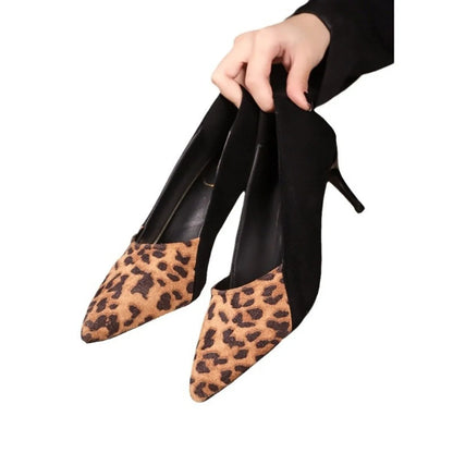 Point Toe Suede Pumps - Yellow Leopard Print - View 17