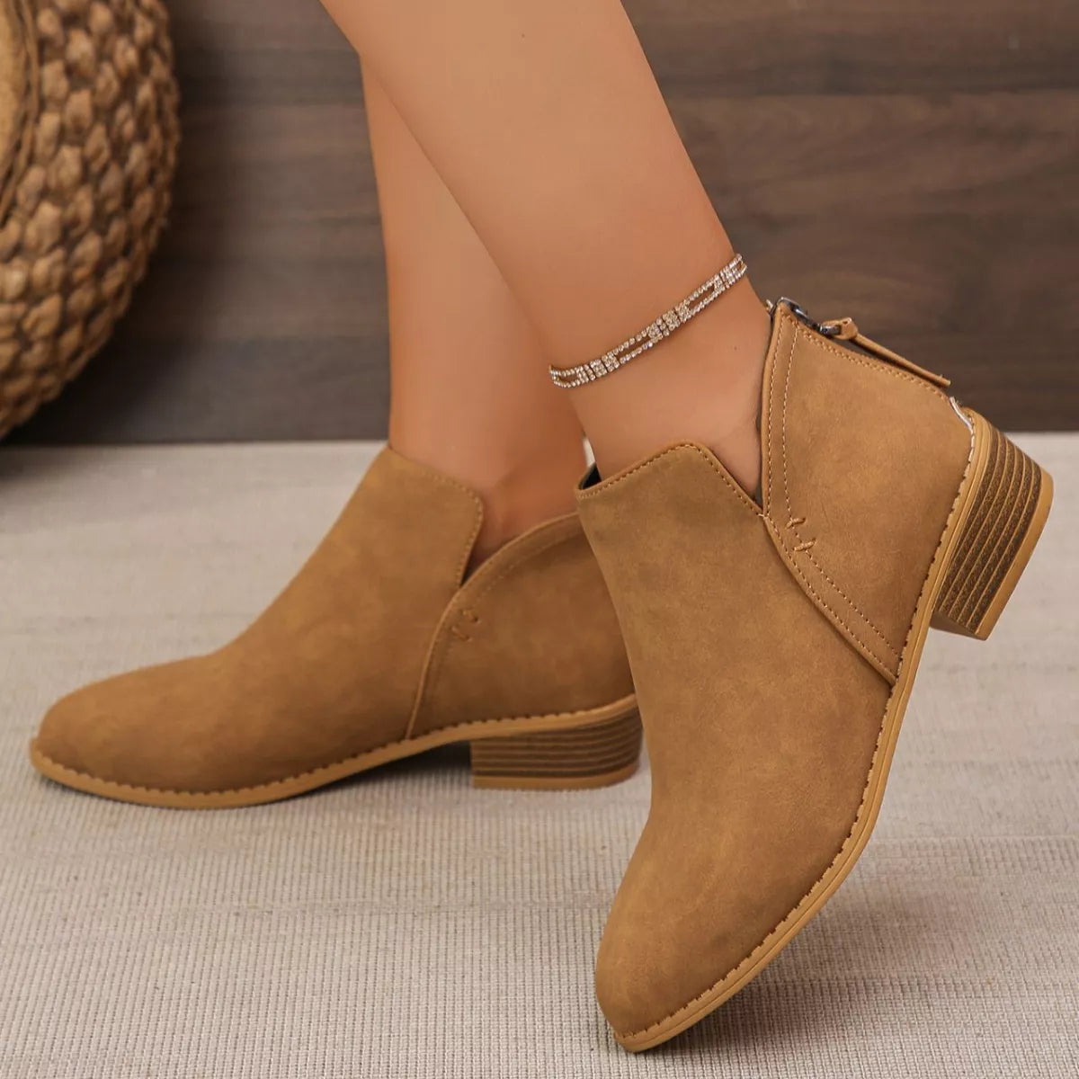 Point Toe Block Heels Boots - Light Brown - View 19