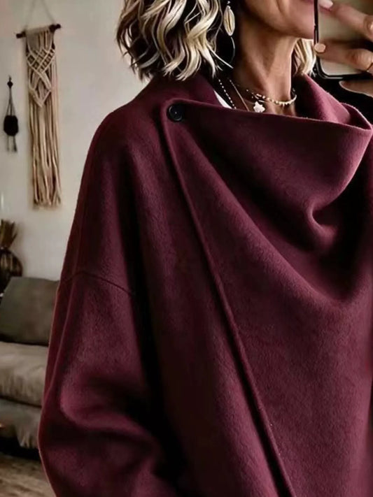 Full Size Asymmetric Cowl Neck Cape Plus Size - Burgundy - View 2