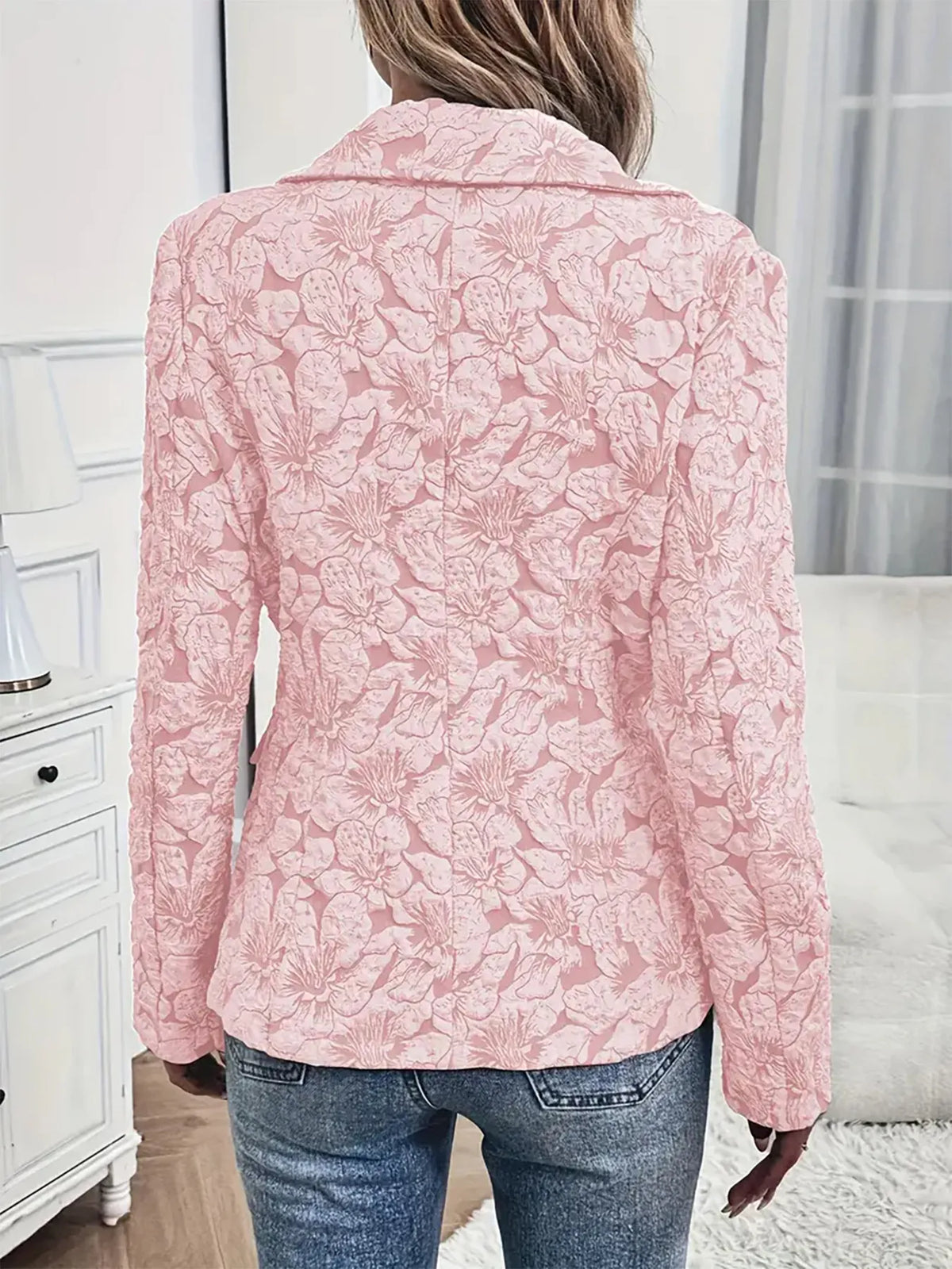 Floral Print Single Button Blazer with Pockets - Pink - View 2