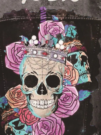 Full Size Skull and Rose Graphic Denim Jacket Plus Size - Black - View 2