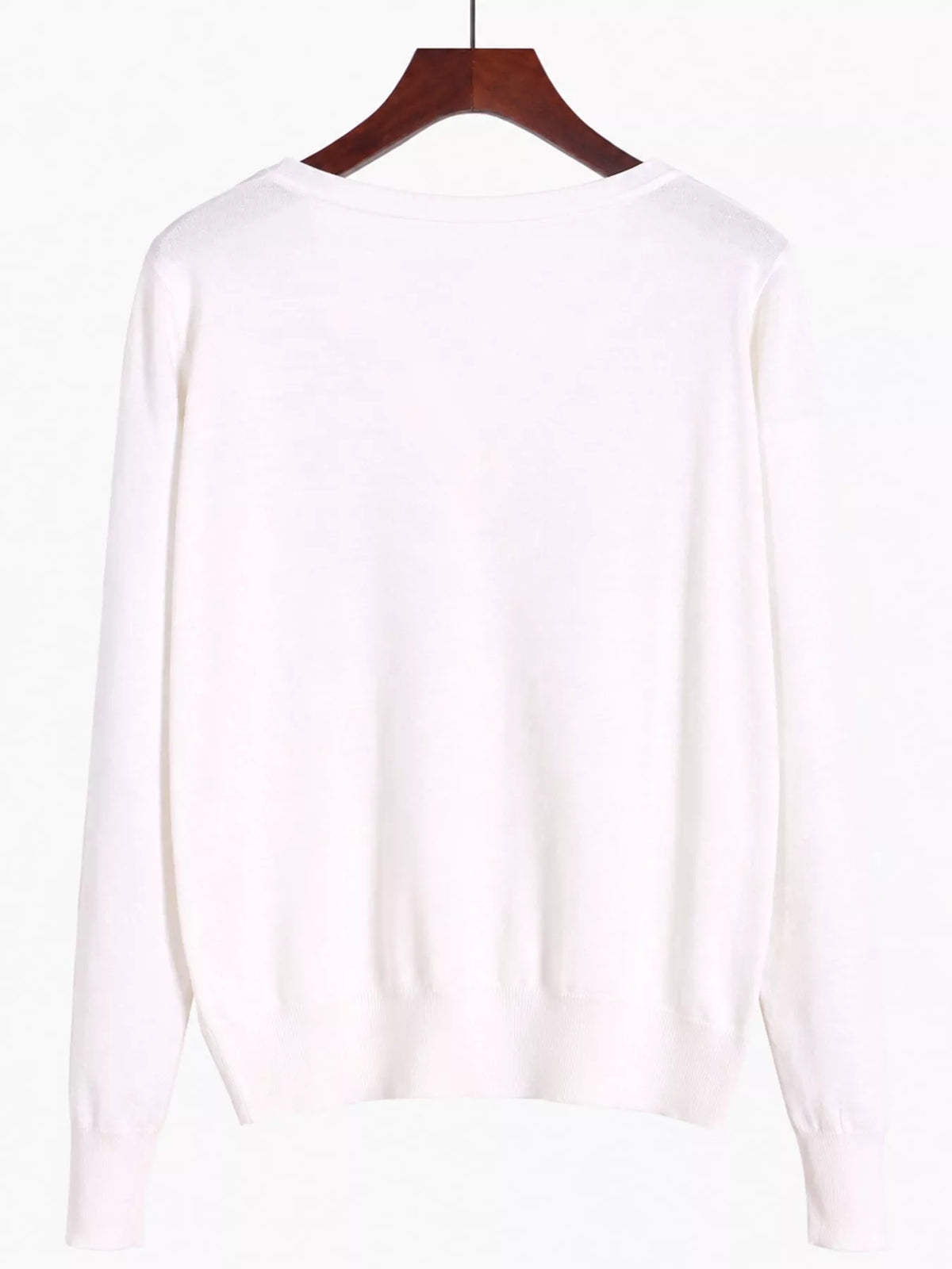 Classic V-Neck Button-Down Knit Cardigan - White - View 2