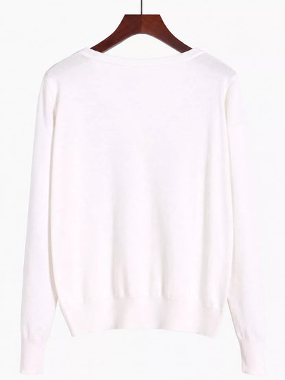 Classic V-Neck Button-Down Knit Cardigan - White - View 2