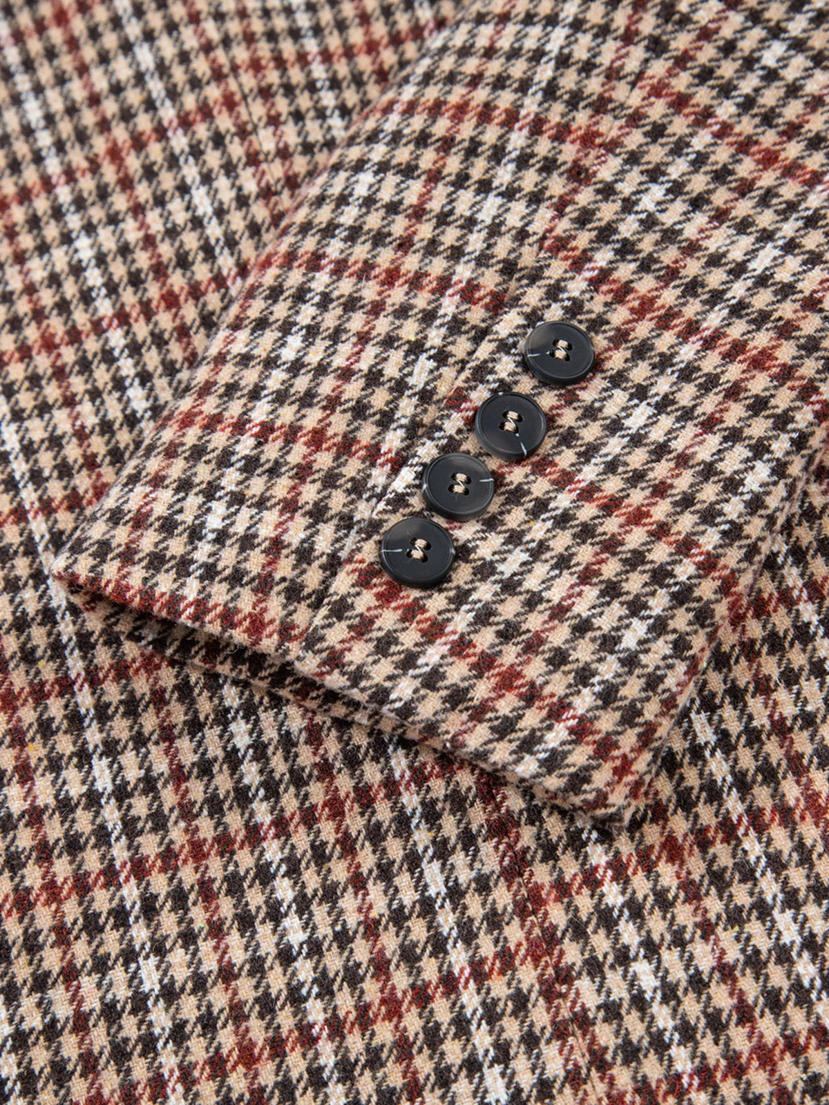 Houndstooth Lapel Collar Blazer - Camel - View 13