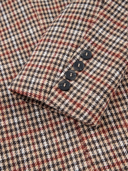 Houndstooth Lapel Collar Blazer - Camel - View 13