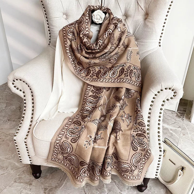 Printed Raw Hem Scarf - Brown - View 2