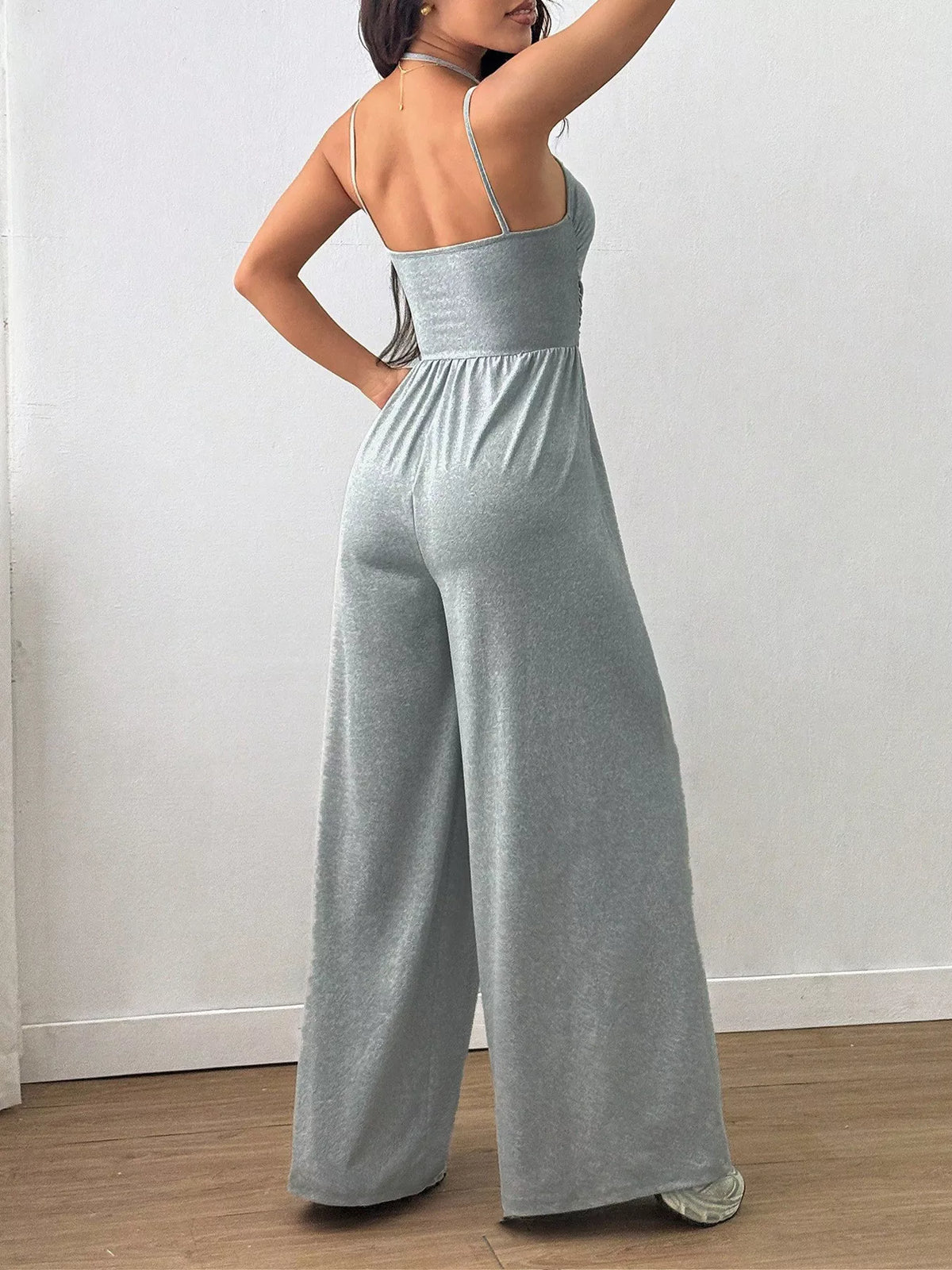 Sleeveless Wide Leg Casual Jumpsuit - Gray - View 2