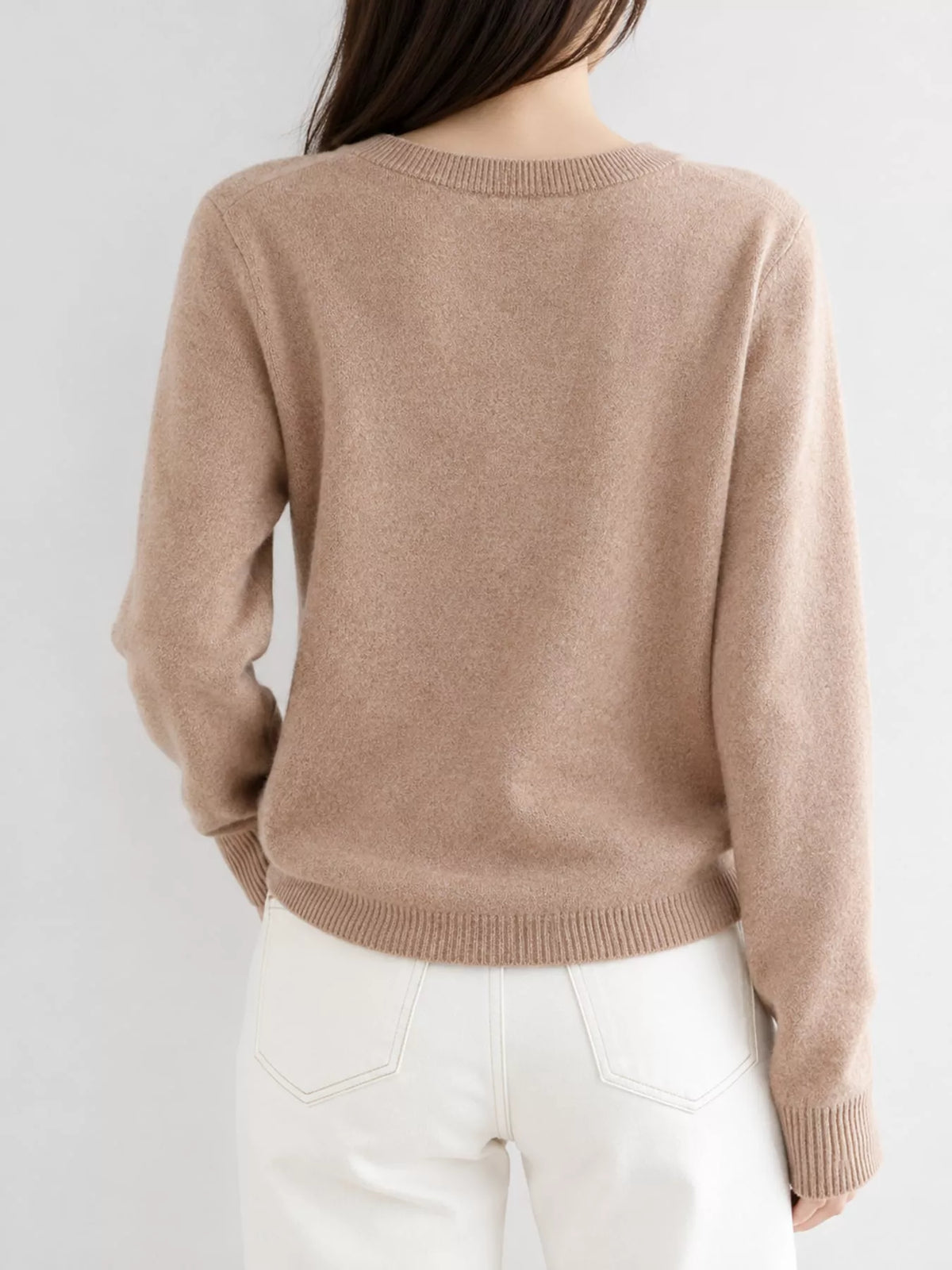 Crew-Neck Button-Down Cardigan - Golden Camel - View 28