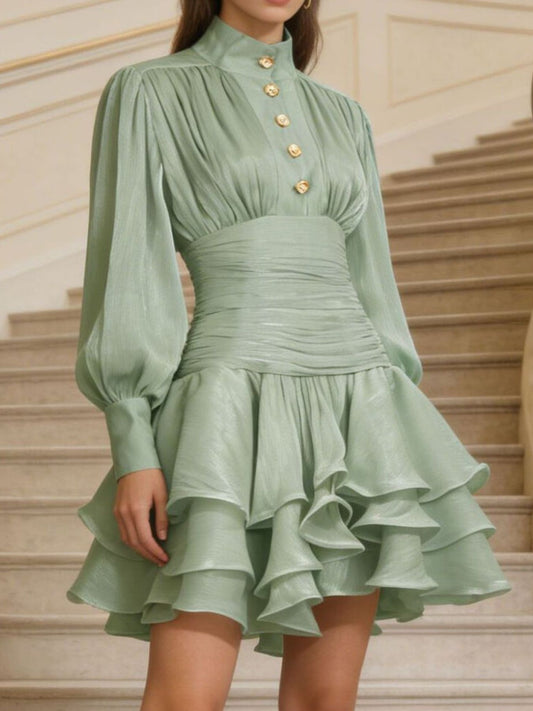 Ruffled Layered Lantern Sleeve Mini Dress - product photo 2