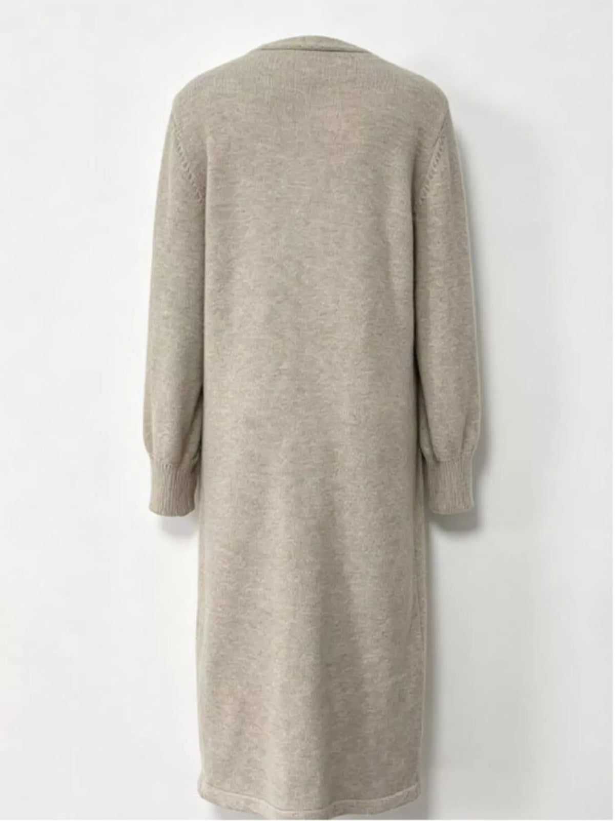 Button Front Long Sleeve Sweater Dress - Light Gray - View 7