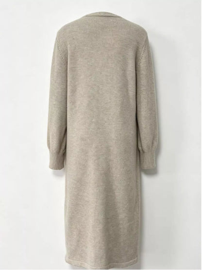 Button Front Long Sleeve Sweater Dress - Light Gray - View 7