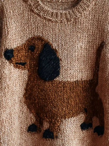 Dachshund Dropped Shoulder Sweater - Tan - View 2