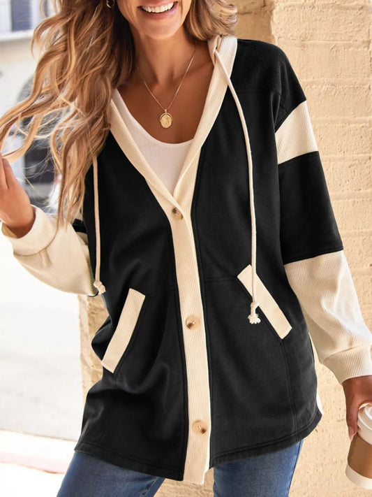 Button-Down Color Block Hoodie - product photo 1