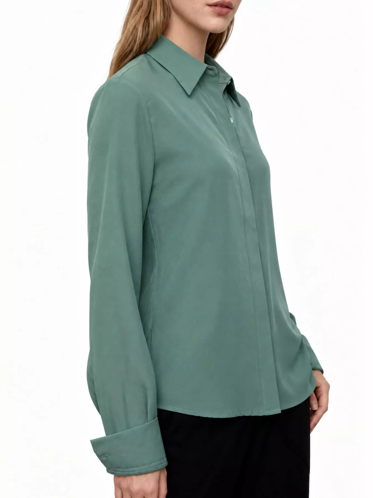 Button Up Long-Sleeve Shirt - Grass Green - View 87