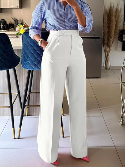 High-Waisted Wide-Leg Pants - Ivory White - View 2