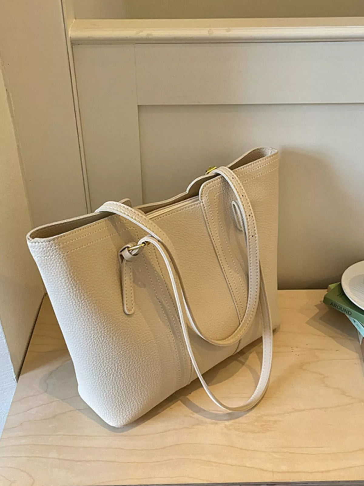 PU Leather Tote Bag - White - View 6