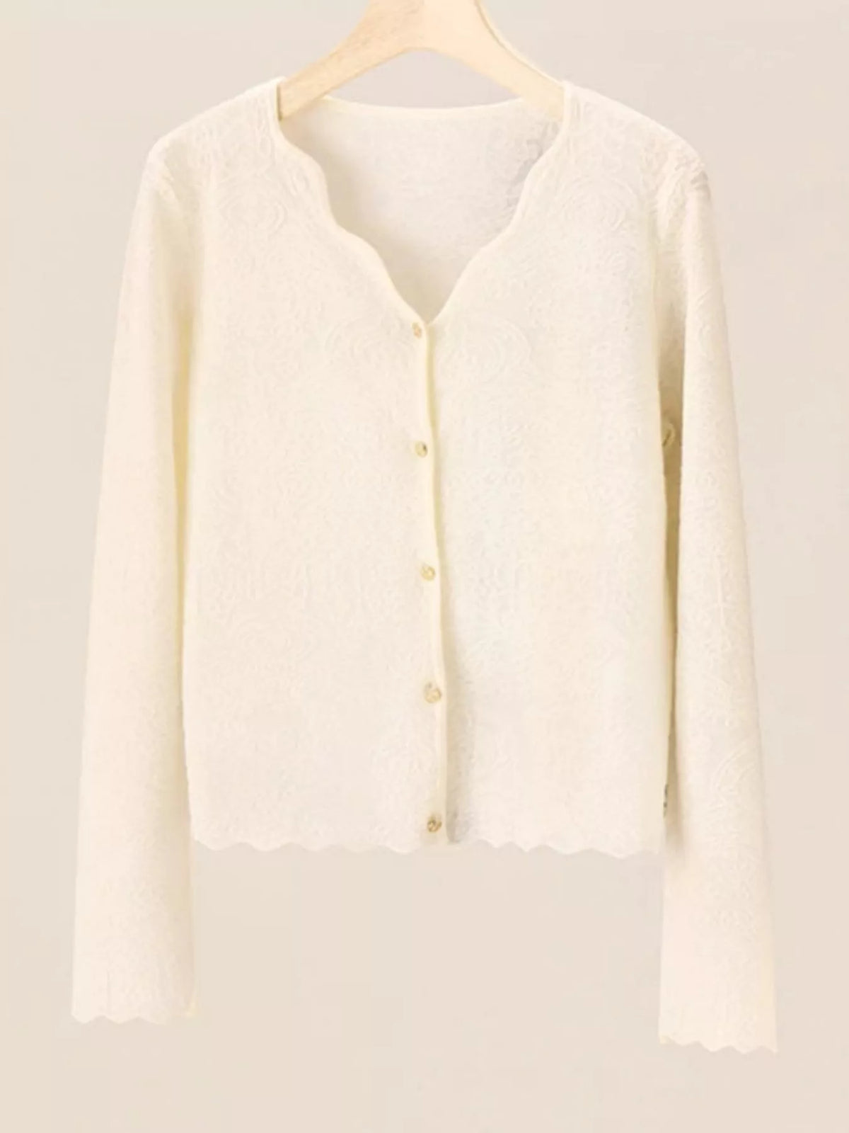 Lace V-Neck Cardigan - Apricot Beige - View 5