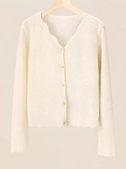Lace V-Neck Cardigan - Apricot Beige - View 5