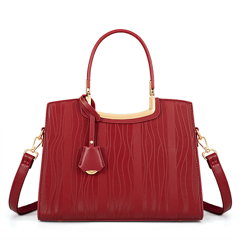 Leather Top Handle Handbag - Red - View 4