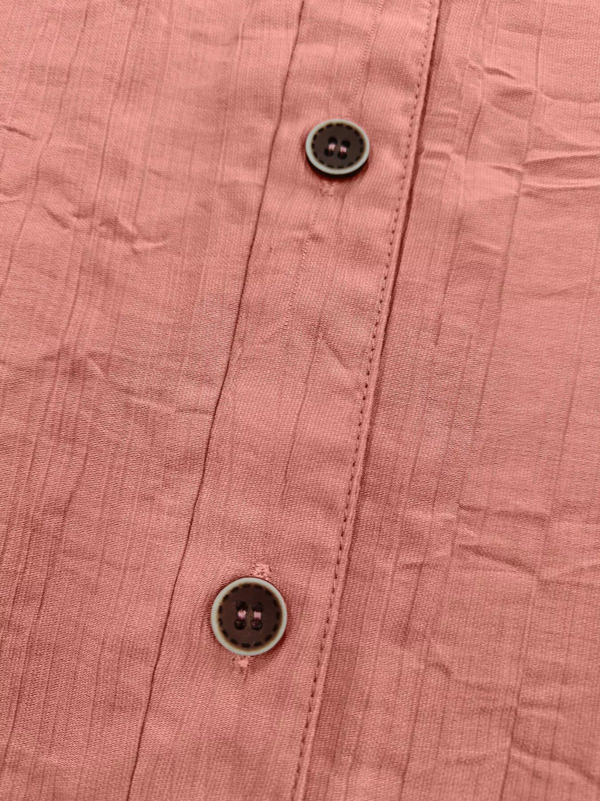 Textured Button-Down Shirt with Chest Pocket - Coral - View 3