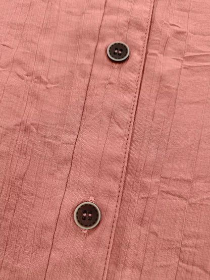 Textured Button-Down Shirt with Chest Pocket - Coral - View 3