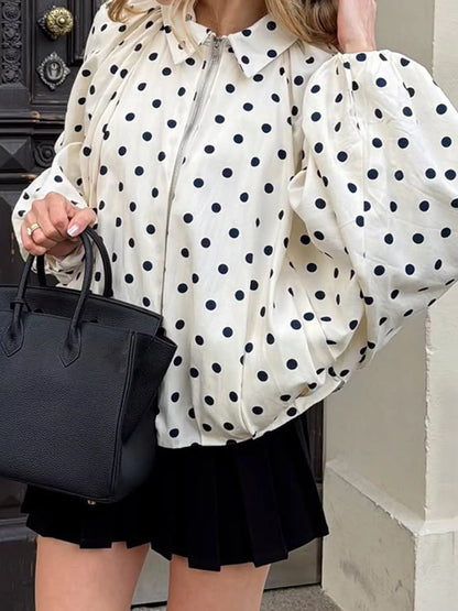 Polka Dot Zip-Up Jacket - White - View 4