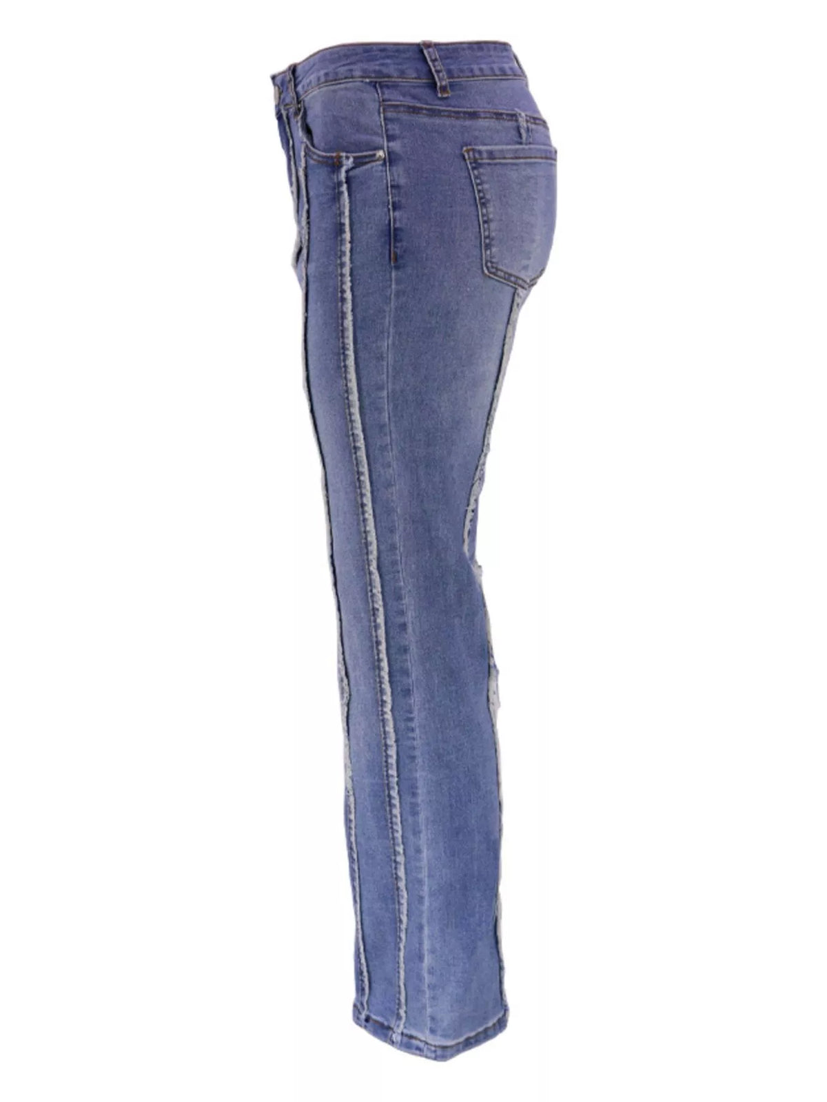 Striped Low-Rise Flare Jeans - Blue - View 8