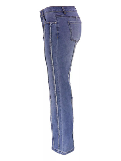 Striped Low-Rise Flare Jeans - Blue - View 8