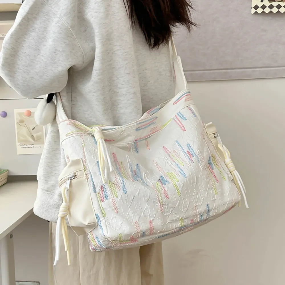 Contrast Texture Shoulder Bag - Ivory - View 12