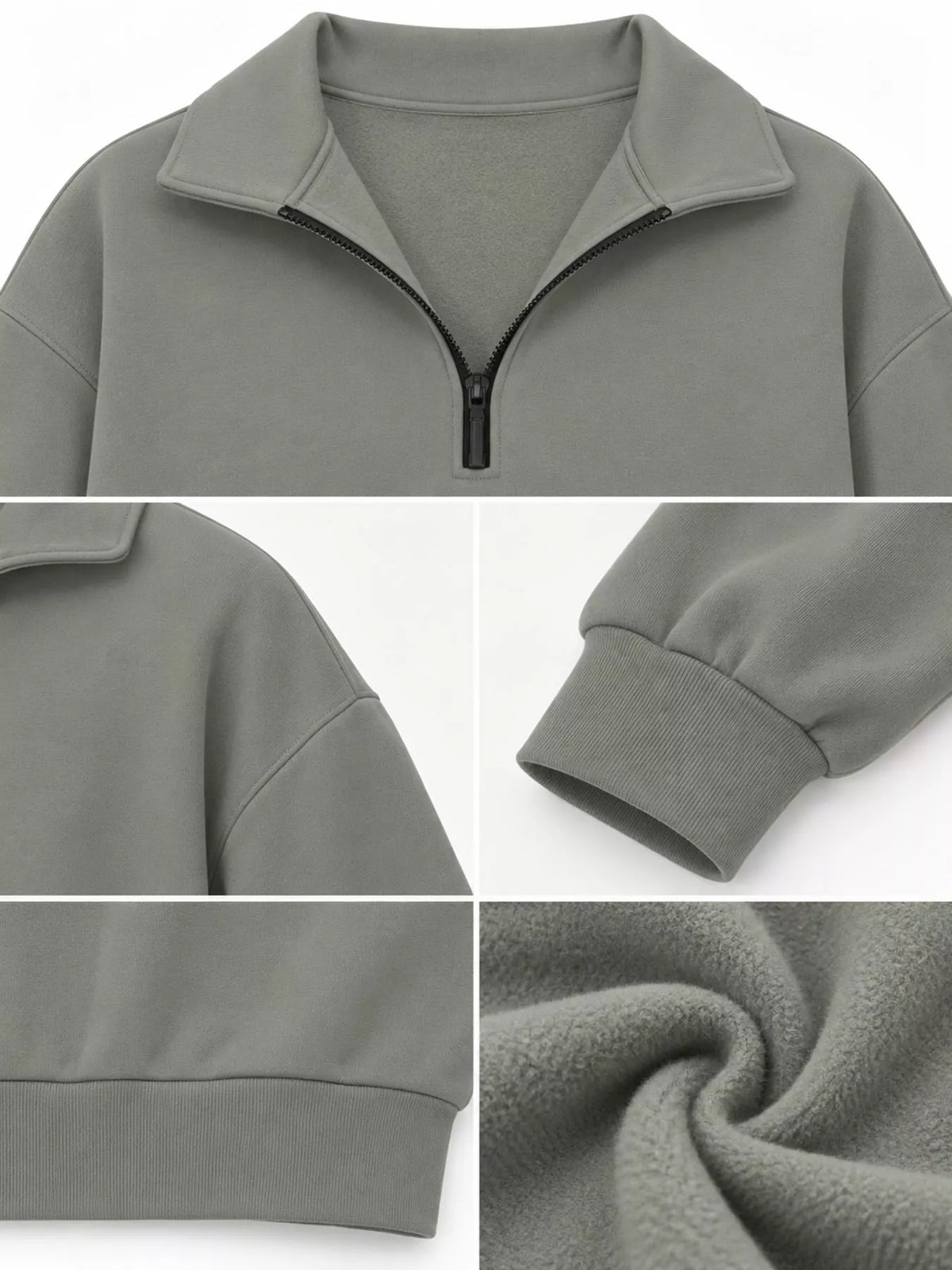 Full Size Quarter-Zip Dropped Shoulder Sweatshirt Plus Size - Light Gray - View 4