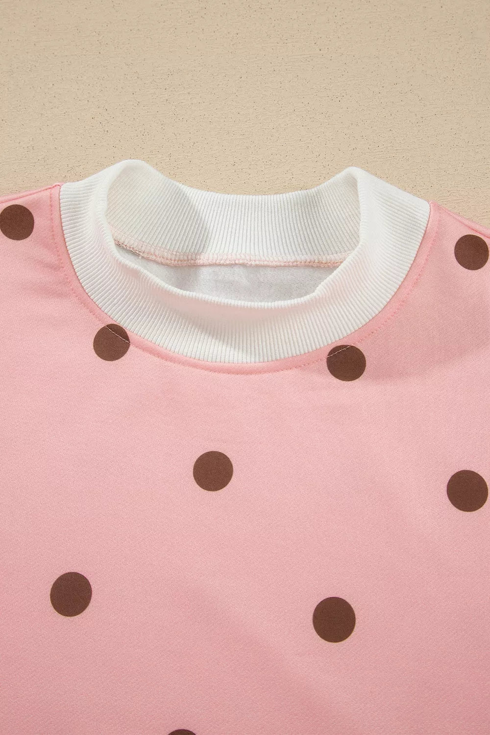 Polka Dot Long Sleeve Sweatshirt and Shorts Lounge Set - Pale Blush - View 5