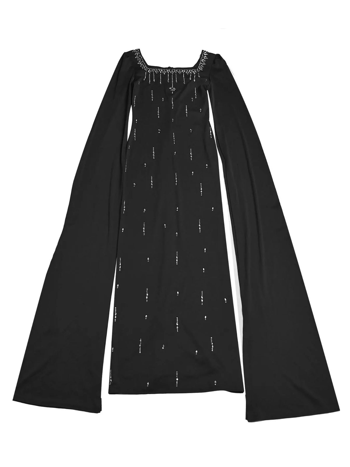 Rhinestone Square Neck Slit Sleeve Maxi Dress - Black - View 6