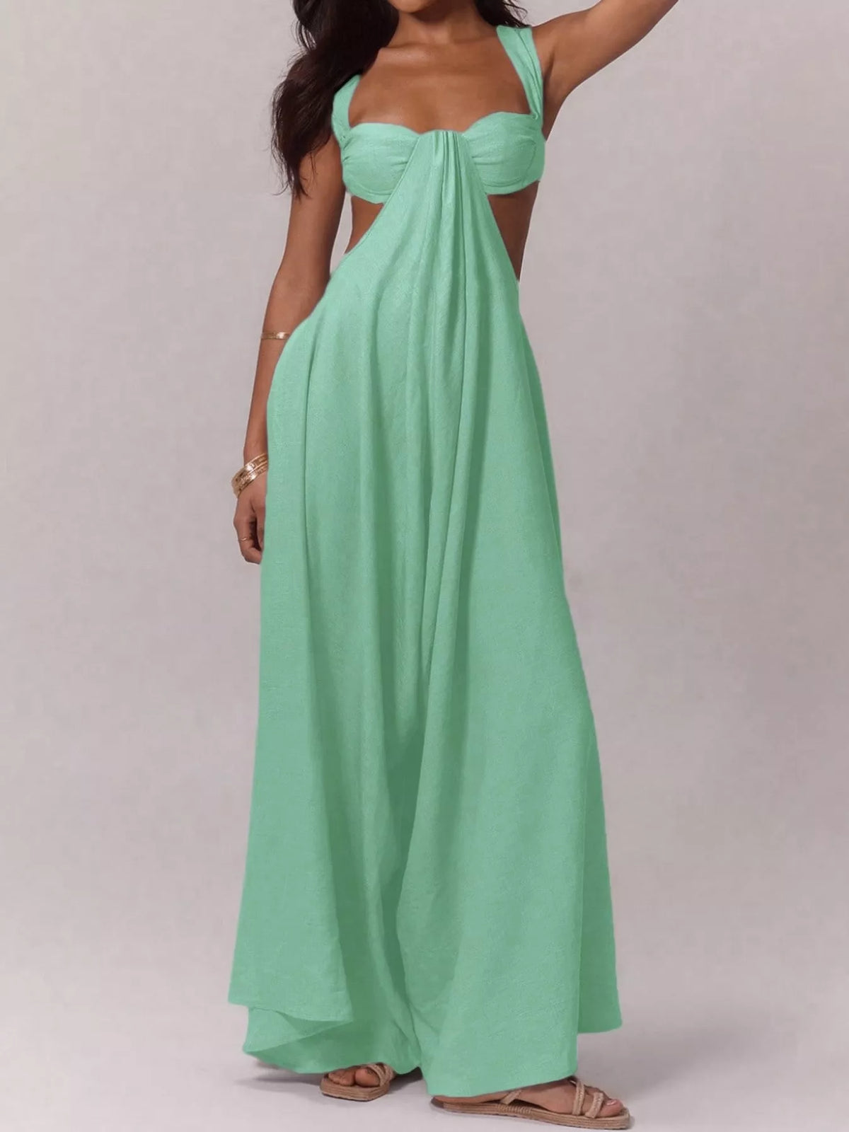 Backless Wide-Leg Jumpsuit with Cut-out Detail - Gum Leaf - View 23