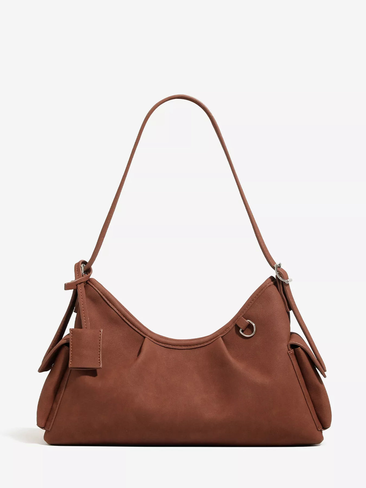Suede Ruched Shoulder Bag - Brown - View 3