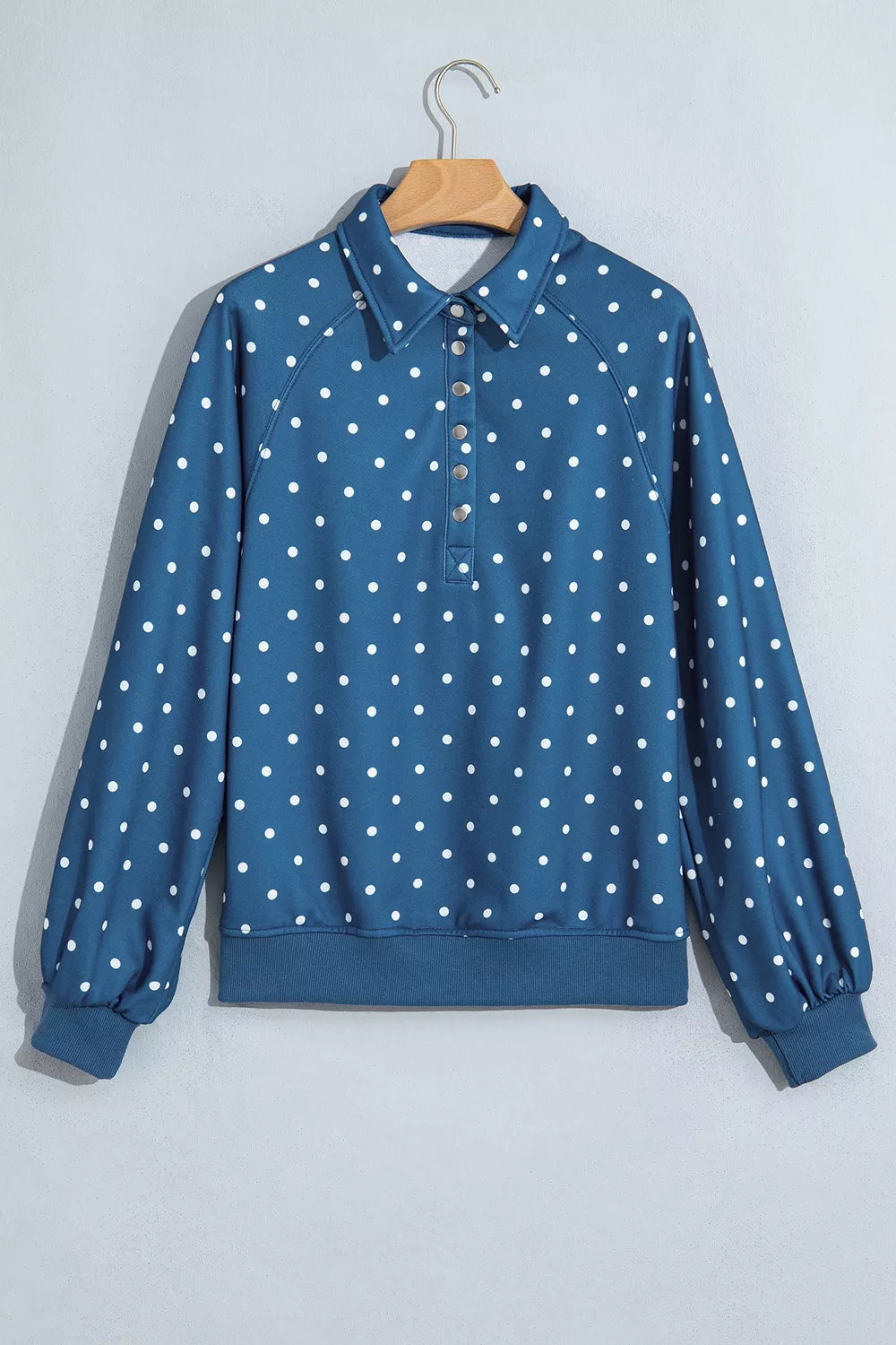 Polka Dot Snap-Button Sweatshirt - Dusty Blue - View 2