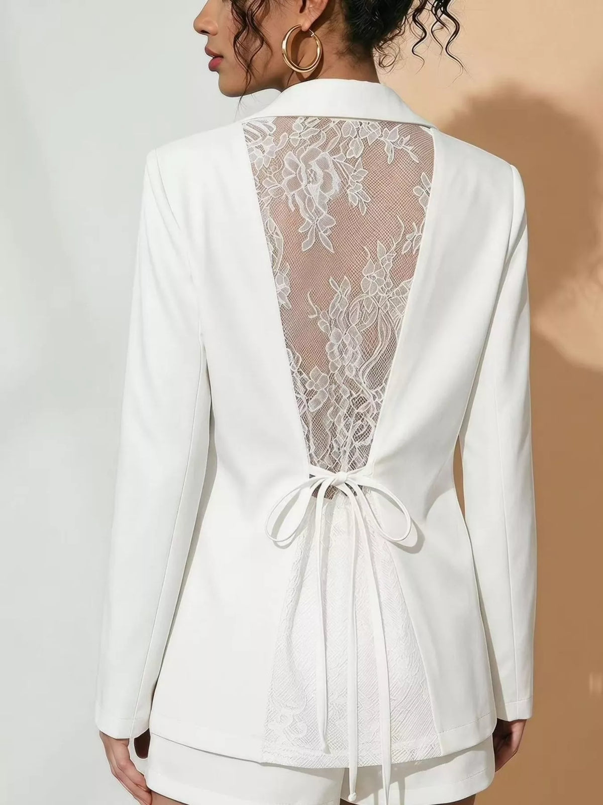 Lace-Back One Button Blazer - White - View 1
