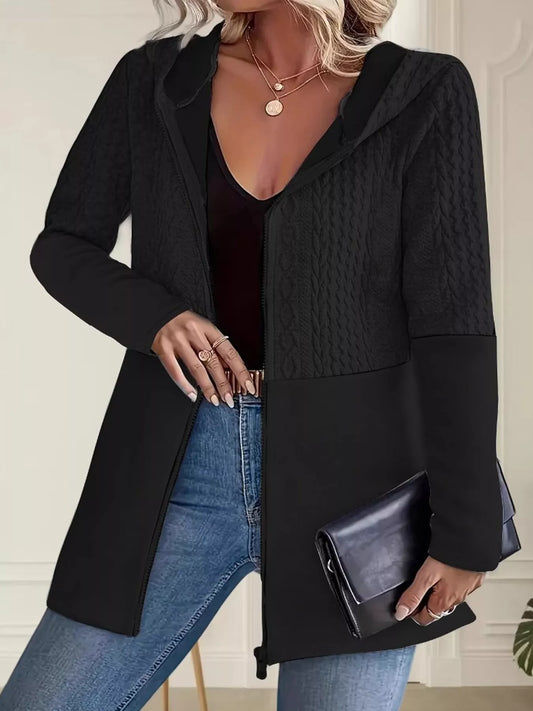Full Size Textured Hooded Zip-Up Jacket Plus Size - Black - View 2