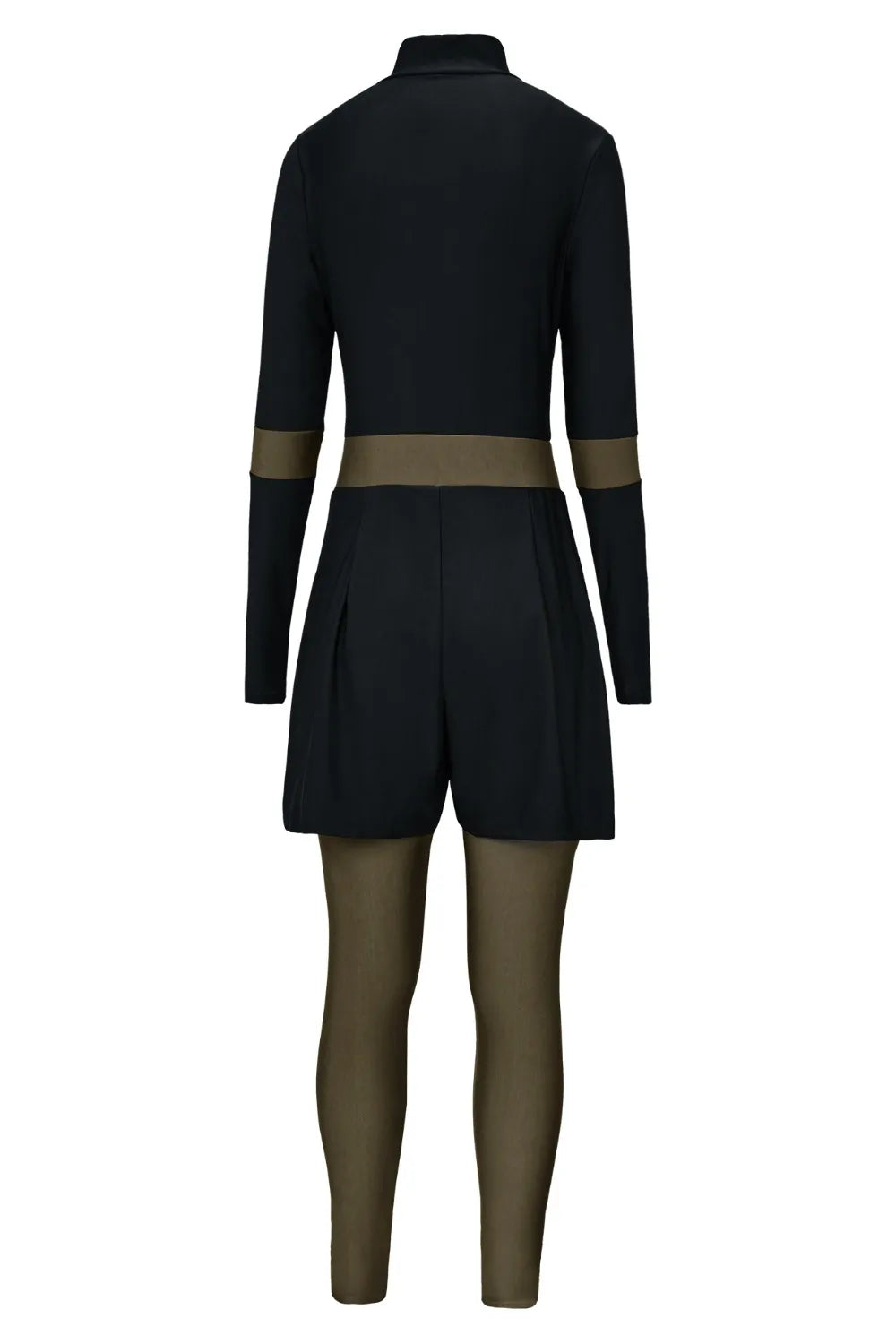 Zip Up Long Sleeve One-Piece Swimwear - Black - View 9
