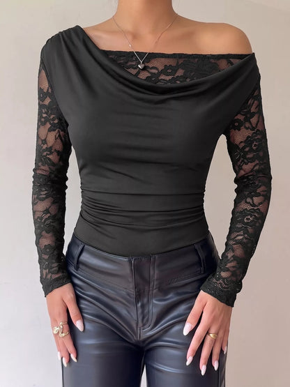 Lace Sleeve Slim-Fit Bodysuit - Black - View 4