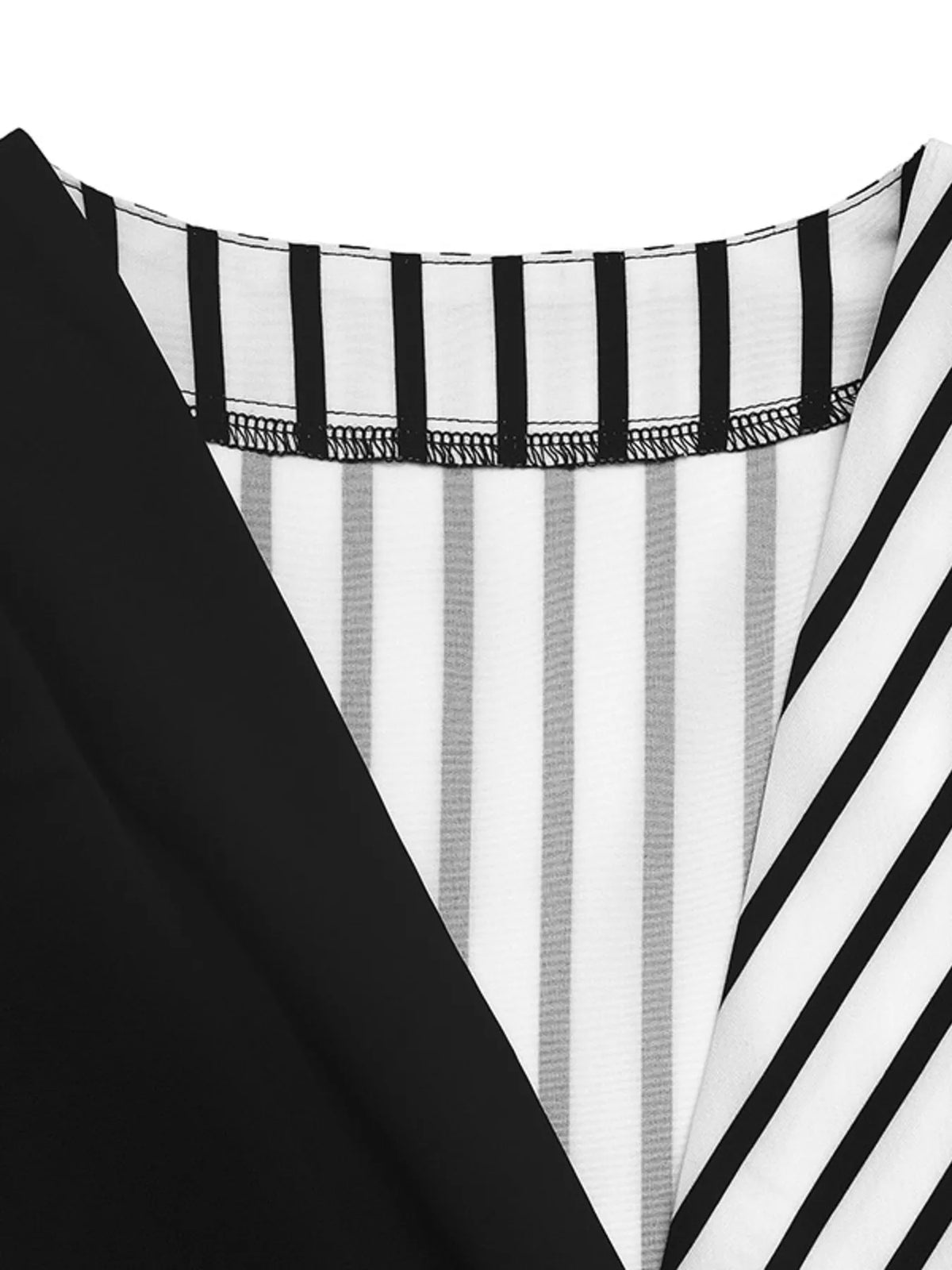 Striped Color Block Surplice Shirt - Black - View 8