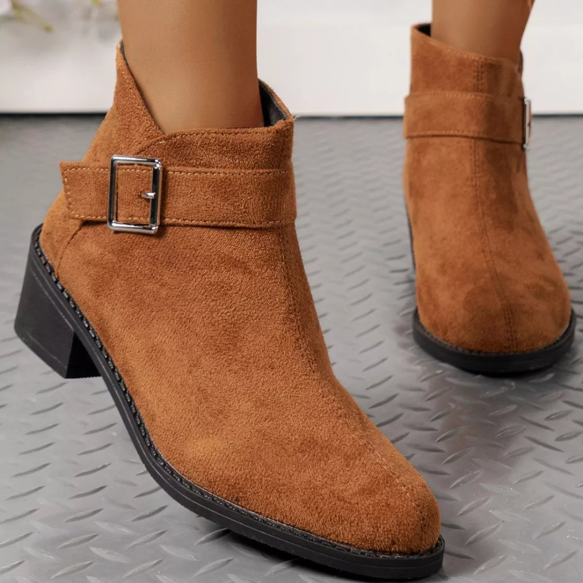 Point Toe Block Heels Boots - Brown - View 4