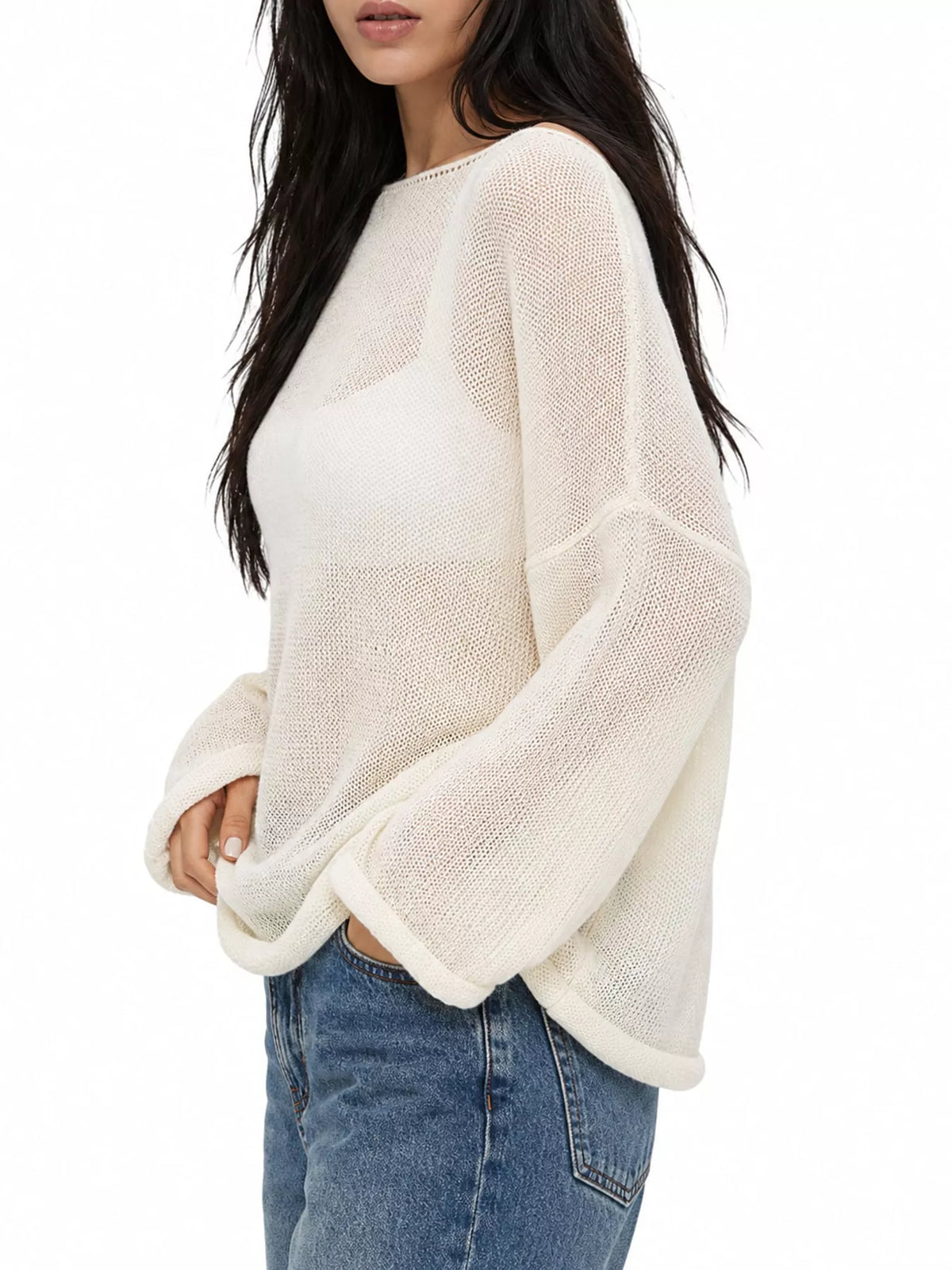 Full Size Sheer Lightweight Knit Top Plus Size - Apricot - View 15