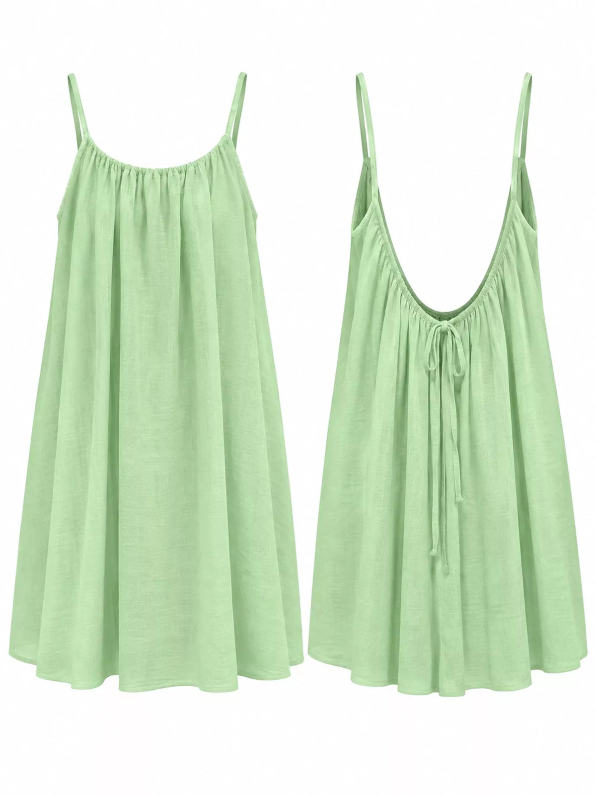 Full Size Backless Spaghetti Strap A-Line Mini Dress Plus Size - Mint Green-Style C - View 85