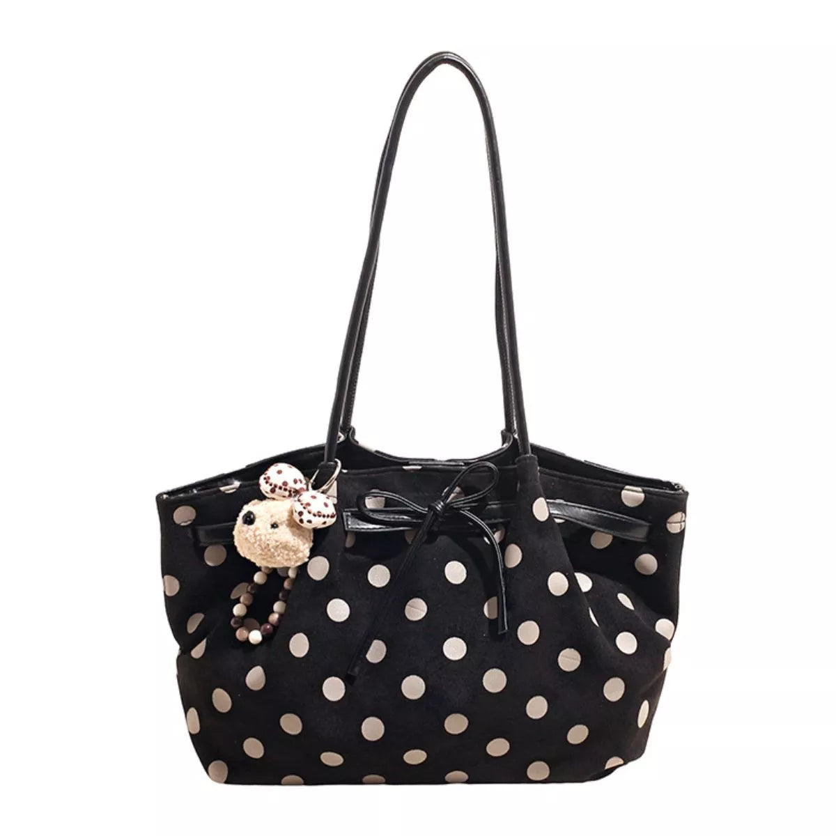 Polka Dot Shoulder Bag - Black - View 8