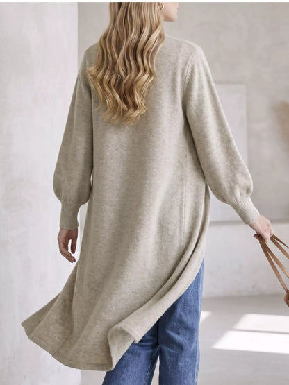 Button Front Long Sleeve Sweater Dress - Light Gray - View 5