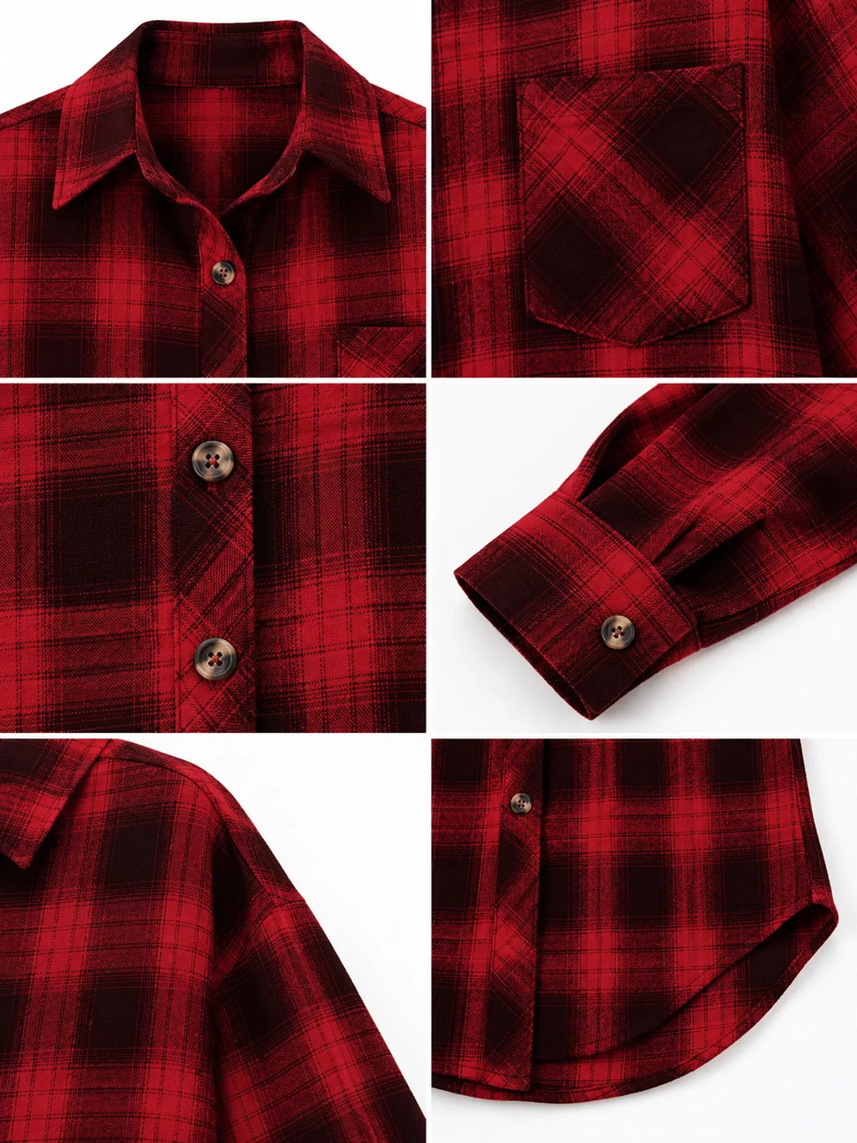 Plaid Button-Down Oversized Shirt - Red - View 13