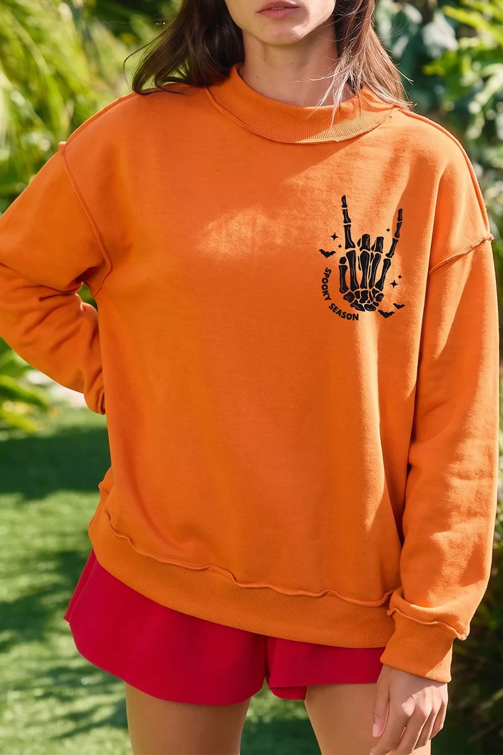 Spooky Season Mock Neck Reversible Halloween Sweatshirt - Orange - View 4