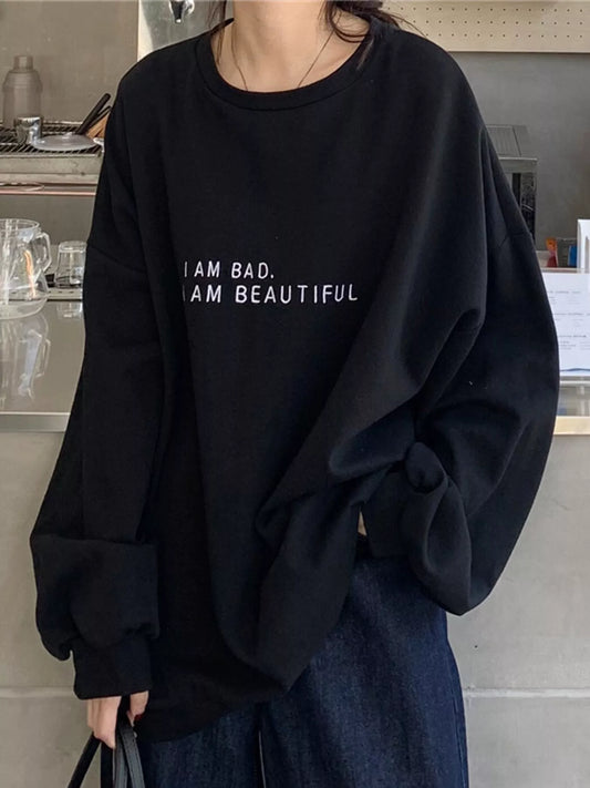 Letter Graphic Crew Neck Sweatshirt - Black - View 1