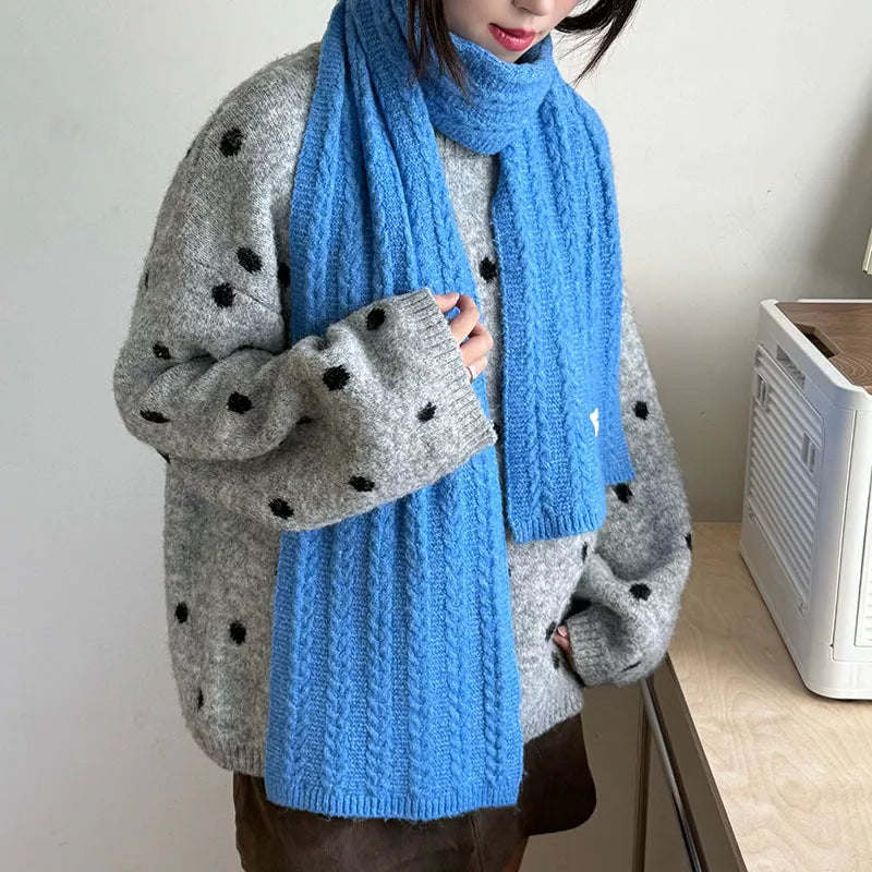 Texture Knit Winter Scarf - Blue - View 4