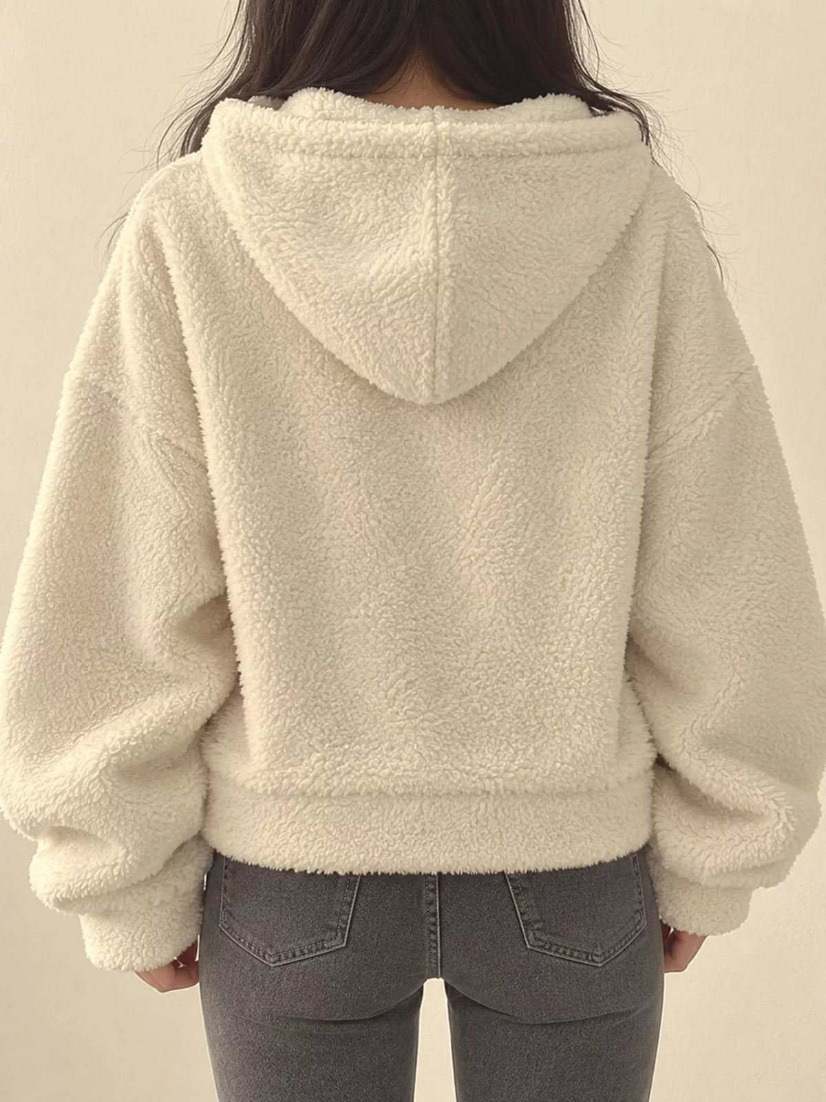 Oversized Sherpa Zip-Up Hoodie - Apricot - View 6